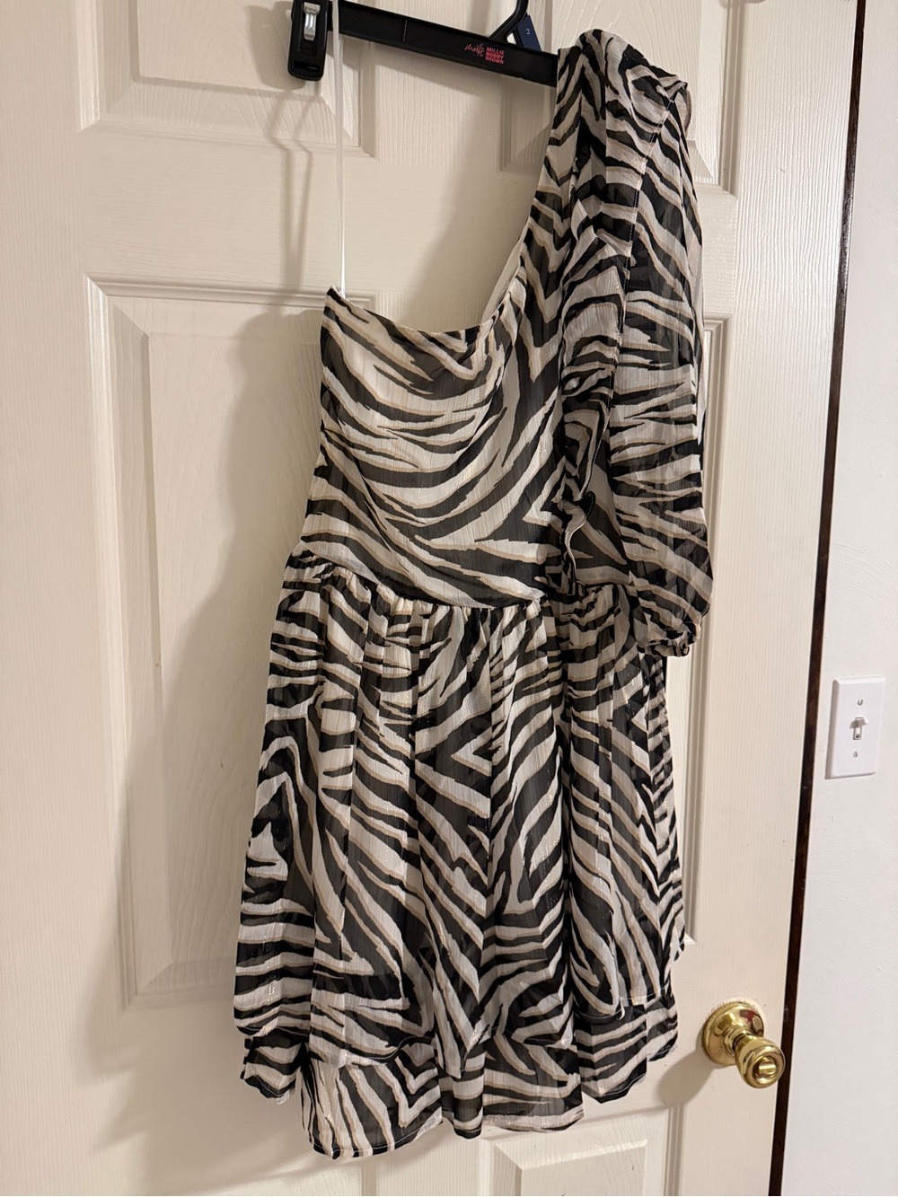 Express One-Shoulder Zebra Print Mini Dress - Black & White - Picture 4 of 7